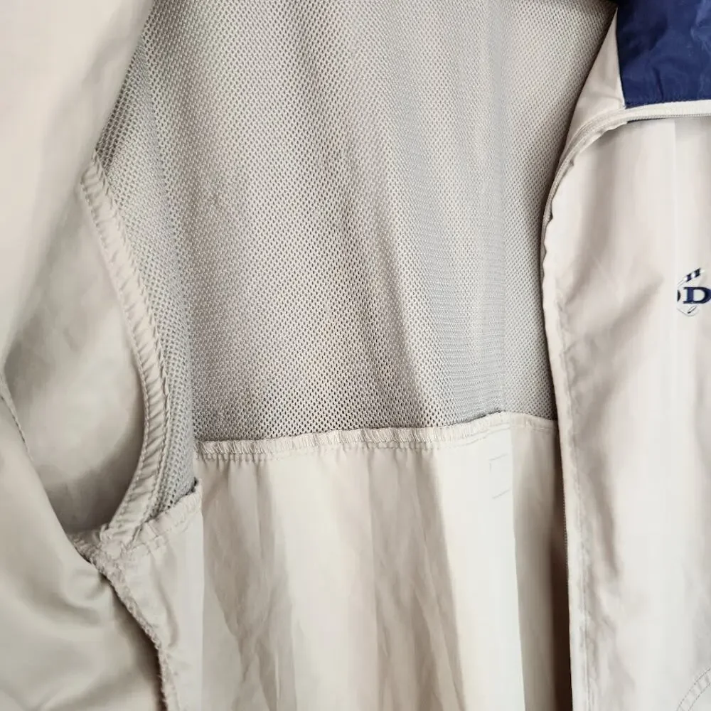 Vintage IZOD Nylon Windbreaker Full Zip Jacket 80s Golf Beige/Blue Mens Medium